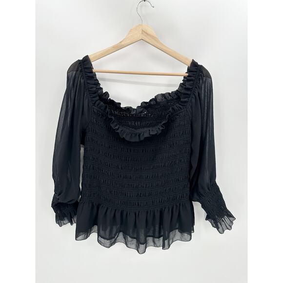 Torrid Top Women 3X Black Off The Shoulder Smocked Elastic Long Sleeve Blouse - Picture 1 of 9